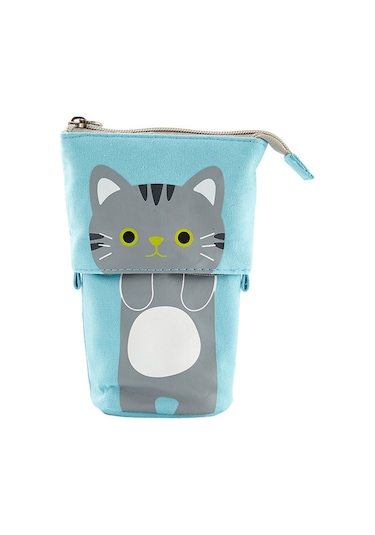 Stand Kalemlik, Teleskopik Kalem Kutusu, Kedi Kalem Çantası, Kanvas Kalemlik, Kırtasiye Makyaj Çantası, Öğrenciler Ve Ofis Malzemeleri İçin Mavi Th