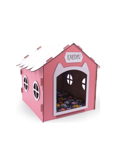Ahşap Özel İsim Baskılı Dekoratif Kedi Evi-kulübesi, Kediler İçin Kulübe, Kedi Kulübesi Pembe