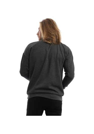 Erkek Bisiklet Yaka Karyoka Dikişli Sweatshirt Antrasit