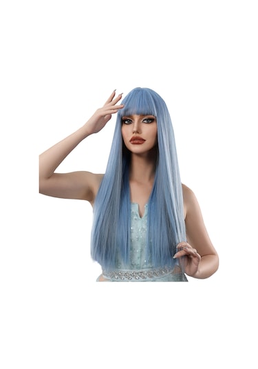 Mavi Uzun Düz Saç Kaküllü Peruk Yumuşak Ve Rüya Gibi Kadın Peruk Sentetik Peruk Doğal Alabilir Isıya Peruk Kaynak Çıtçıt 58638774