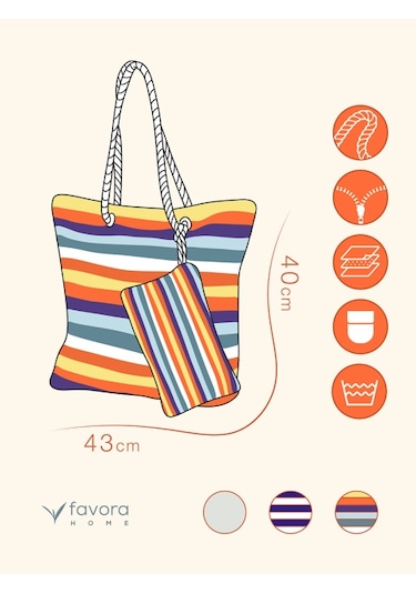 Cüzdan Hediyeli Kadın Plaj Çantası - Renkli Çok Renkli