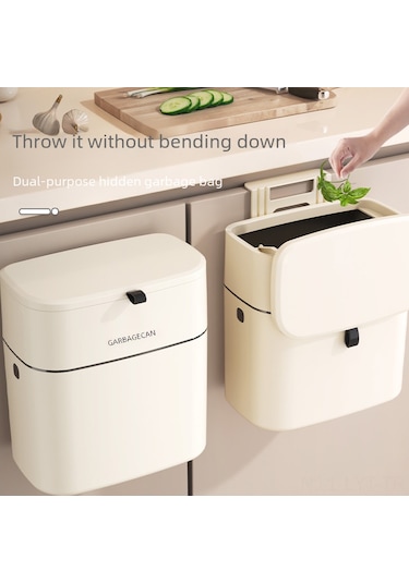 Youtek Duvar Monteli Mutfak Çöp Kutusu, 7 Litre Büyük Kapasite, Kapağlı, Delme Yok Kurulum, Krem Beyaz Kanca Tipi , Ev/ofis Kullanıma Uygun Krem Beyaz