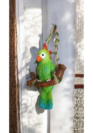 2 Adet Dekoratif Sallanan Duvar Ve Bahçe Süsü Papağan Mavi-yeşil