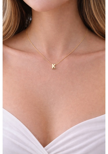 14k Altın Renginde K Harf Minimal Model Çelik Kadın Kolye Altın