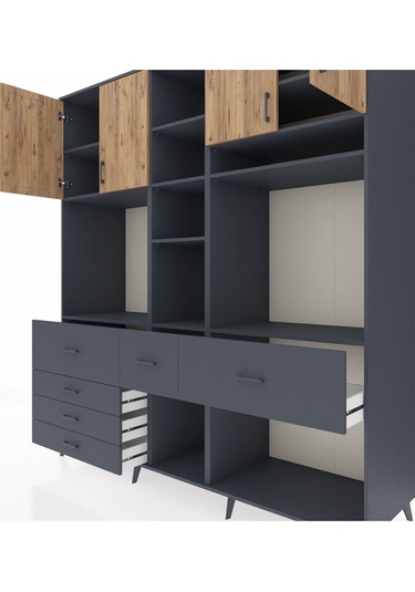Kronos Dolap 11 Raflı 6 Çekmeceli 4 Kapaklı 220x59x243 Antrasit-çam/antrasit Atlas Çam/antrasıt