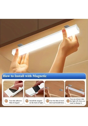 Willowhaven 4/6 Adet Hareket Sensörlü Dolap Altı Işığı Warm White 20cm Manyetik Usb Şarjlı Kablosuz Füme