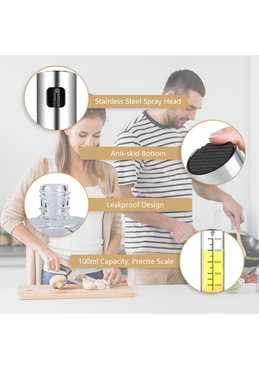 Padalink 100ml Cam Zeytinyağı Spreyi Seti 2 Adet - Paslanmaz Çelik Başlıklı, Salata, Izgaralı Yemekler İçin Kontrollü Yağ Dağıtıcı, Pişirme Ve Fırında Kullanım Çok Renkli