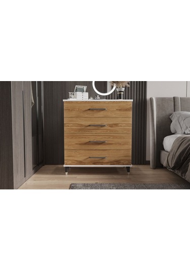 Şifonyer Dört Çekmeceli Parlak Beyaz+ud Beyaz - Ud