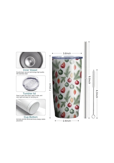 20oz Noel Desenli Seyahat Kahve Termosu, Kapaklı Paslanmaz Çelik Noel Süs Eşyası Çam Ağacı