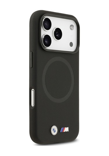 İphone 17 Pro Max Uyumlu Kılıf Bmw Lisanslı M-safeli Metal Logolu Delikli M Dizayn Deri Kapak Siyah Siyah