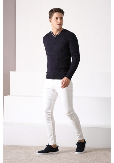 Ferraro Lacivert V Yaka Erkek Pamuk Kazak Lacivert (456045976) Lacivert