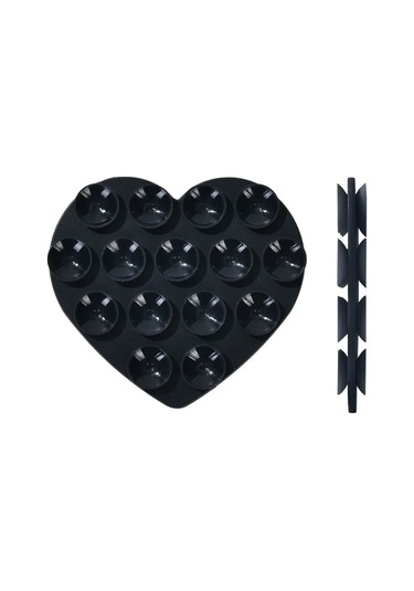 Goldenqian Kalp Şeklinde Çift Taraflı Silikon Vantuz Telefon Etiket Kendinden Yapışkanlı Kaymaz Emme Telefon Desteği Braketi Vantuz Black Black