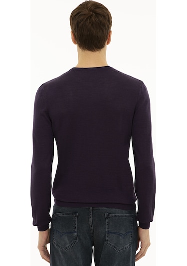 Cacharel Mor Slim Fit Bisiklet Yaka Basic Triko Kazak Pembe