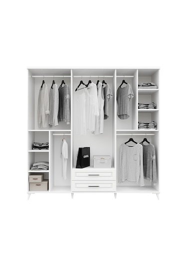 GuneyStore Gözde 6 Kapaklı Aynalı Komple MDF Beyaz Gardırop