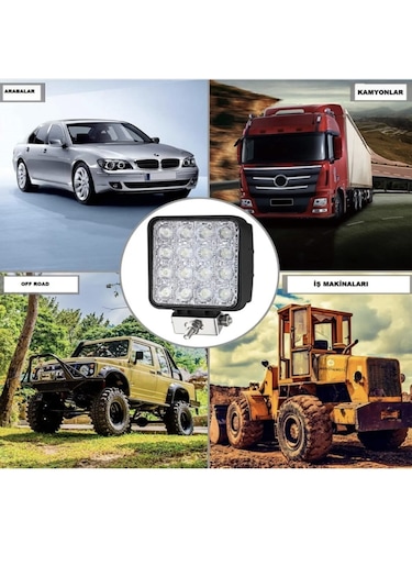 Point 4 Adet 16 Led Off Road Iş Makinesi Kamyon Traktör Projektör Çalışma Ve Sis Lambası 48 Watt 12v 4 Adet