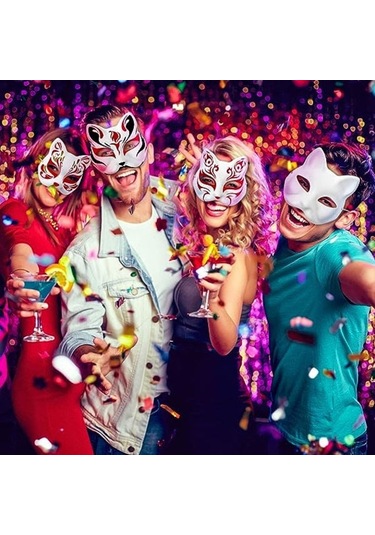 Boyanabilir 10 Adet Kedi Maskesi, Hayvan Kostümü Maskeleri, Maskeli Balo İçin Beyaz Yarım Maskeler, Çocuklar İçin Cosplay Maskeleri, Kostüm Partisi Hediyeleri