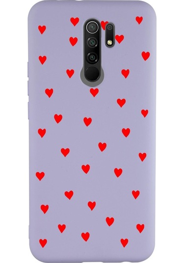 Xiaomi Redmi 9 Uyumlu Sevimli Kalpler Desenli Premium Silikonlu Telefon Kılıfı Mor