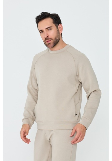 White Stone Bej Pamuklu Erkek Basic Sweatshirt Beıge