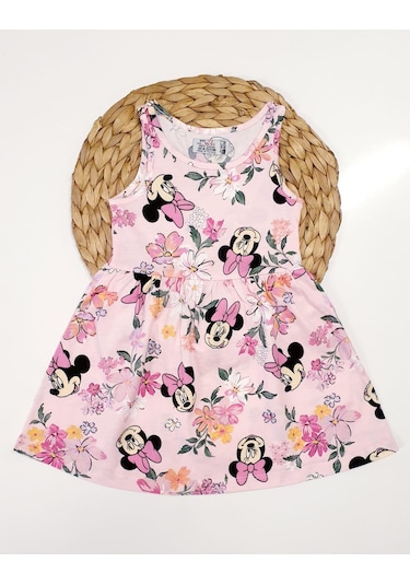 Minnie Kız Çocuk Penye Askılı Elbise Pembe