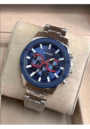 Gümüş Renk Kaplama Çelik Kordonlu Parlak Vıp Model Yuvarlak Spor Kadran Erkek Saati Sportif Şıklık Gümüş - Lacivert