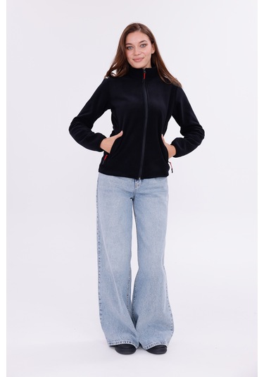 Monox Kadın Slim Fit Tam Fermuarlı Polar Ceket Siyah
