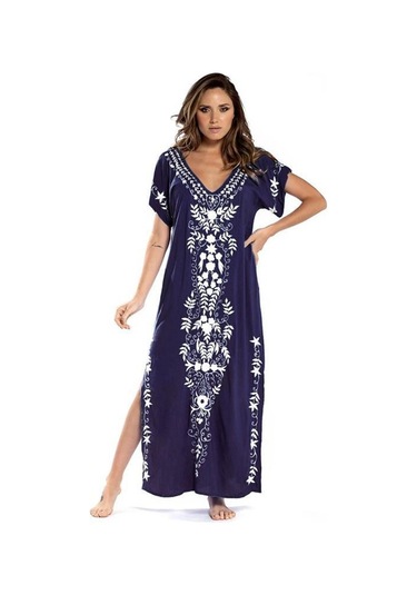 Mavi Edolynsa Nakış Plaj Cover Up Saida De Praia Mayo Kadın Bikini Cover Up Tunikler Plaj Pareo Sarong Beachwear Q790 Mavi