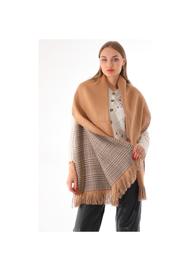 Çift Taraflı Yumuşak Dokulu Açık Kahve Şal Atkı Açık Kahverengi