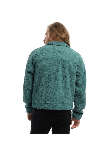 Erkek Kıvırçık Peluş Cıt Cıt Kapamalı Ceket Petrol