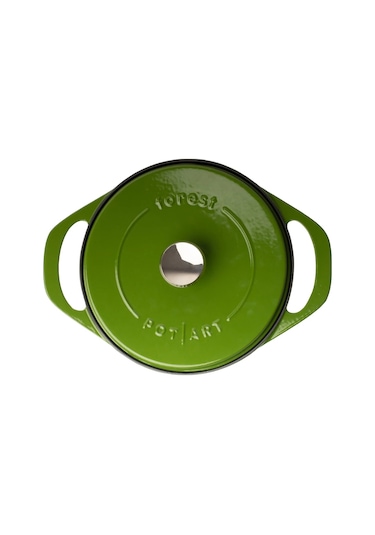 Pot Art Parlak Yeşil Yuvarlak Derin Döküm Tencere 28 Cm 5,6 Lt Yeşil