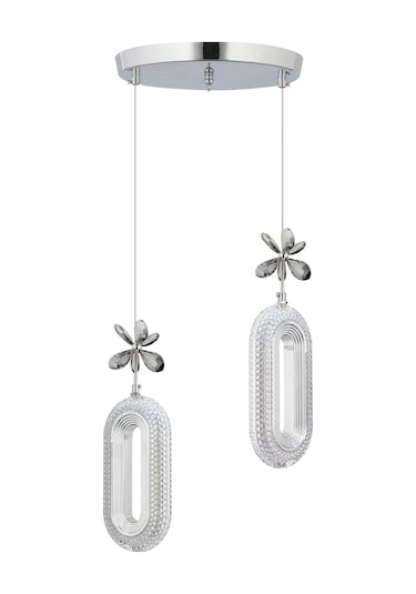 Led Alfa 2'li Gümüş 3 Renk Ledli Kristal Taşlı Modern Led Avize Krom