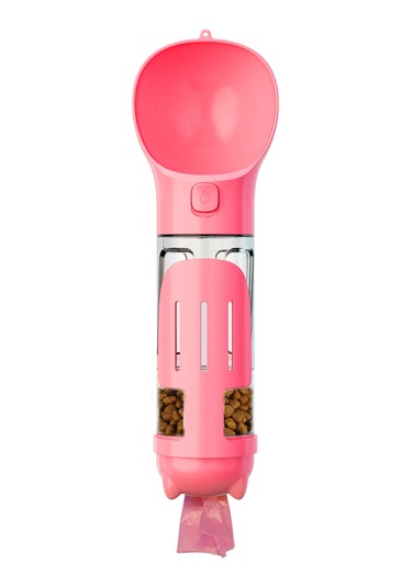 Xiyyadms Taşınabilir 4 Ü 1 Arada Köpek Su Kabı - 300ml, Gıda Saklama, Çöp Torbası Ve Kürek Dahil - Pembe Renk Seçeneği