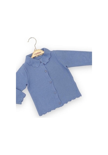 Kız Bebek Bebe Yaka Düğmeli Hırka-11771-mavi Mavi