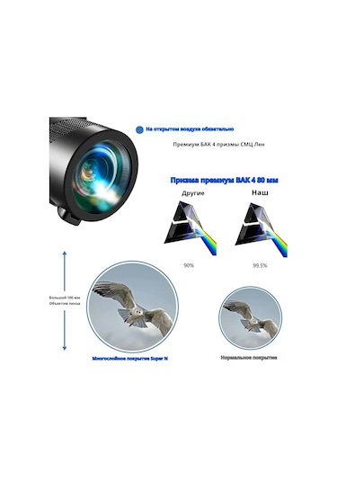 Suofeng Siyah Cep Telefonu Monokülü, 80x100 Büyük Çaplı, Yüksek Çözünürlüklü, Aydınlatma Az Ortamlarda Görüntüleme, Telefon Tutucu + Tripod + Çanta Ve Diğer Aksesuarlar Dahil