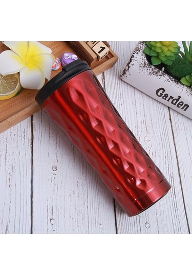 Besthome1 500ml Kırmızı 304 Çelik Çift Katlı Vakumlu Termos Bardak, Araçlı Kullanıma Uygun, Isı Ve Soğuk Saklama, Modern Elmas