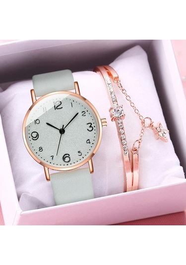 Pembe Lüks Kadın Bilezik Saatler Seti Bayanlar Basit Taklidi Bilezik Izle Moda Zarif Deri Kayış Kuvars Kol Saati Doğum Günü Hediyesi Kadınlar İçin