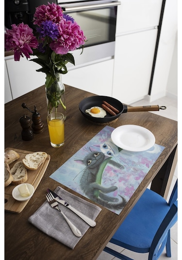 Dekoratif Baskılı Keçe Amerikan Servisi, Supla 2'Li Servis Takım  -342 Çok Renkli