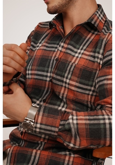 Kiremit Oduncu Slimfit Erkek Gömlek Kiremit