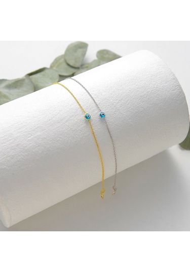 925 Ayar Gümüş Mavi Tek Taş Göz Bileklik Altın