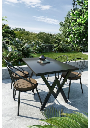 Evdemo Eylül 4 Kişilik Balkon Bahçe Masa Takımı Siyah - Kahve