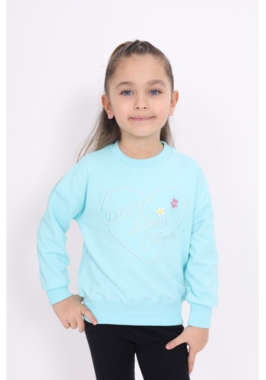 Toontoy Kız Çocuk Nakışlı Sweatshirt Su Yeşili