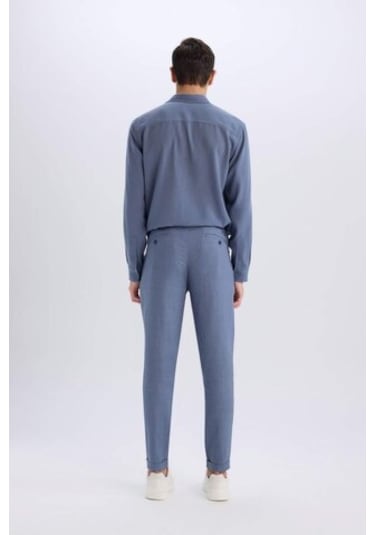 Defacto %100 Keten Normal Kesim Crop Duble Paça Yazlık Kumaş Pantolon C1826ax25smın247 İndigo
