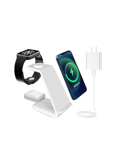 Maiyame 3'ü 1 Arada Dikey Kablosuz Şarj Aleti - Telefon, Saat Ve Kulaklık İçin 20w Hızlı Şarj, Apple/android Uyumlu, Beyaz, Abd Standartı 110-240v Beyaz