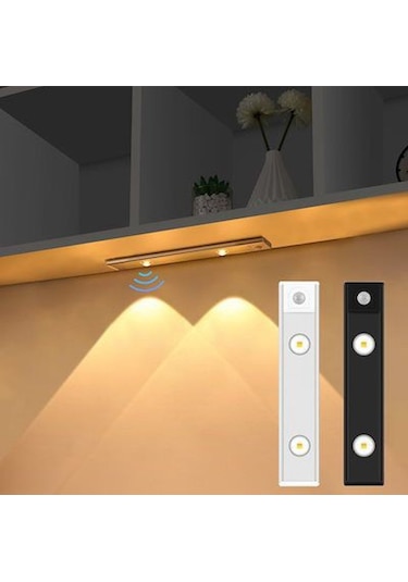 Slim Led Kabin Armatürü Hareket Sensörlü Dekoratif Gece Lambası Usb Şarjlı Aydınlatma 20 Cm Siyah 2w Siyah