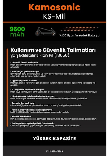 Kamosonic Ks-M11 / 36v 9600mAh Elektrikli Scooter Bataryası