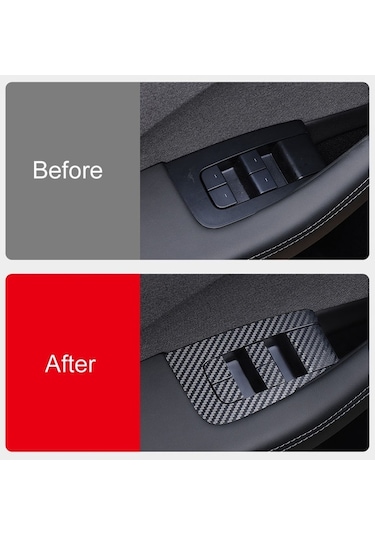 4pcs /tesla İçin Set Model 3 Asansör Penceresi Düğmesi Çıkartma Araç İç Mekan, Stil: Karbon Fiber