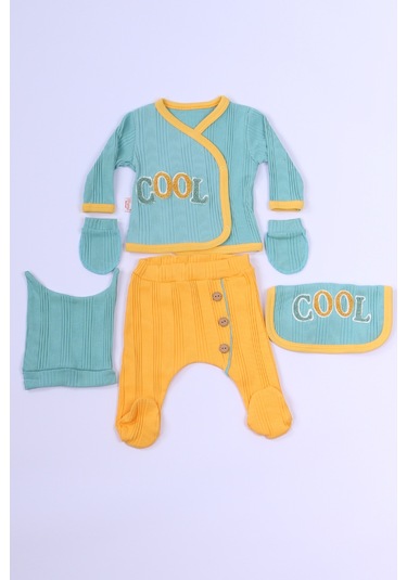 Hçm Bebek 5 Li Set Takım Baskılı Şapka Eldiven Önlüklü B73 Hcm00157 Su Yeşili