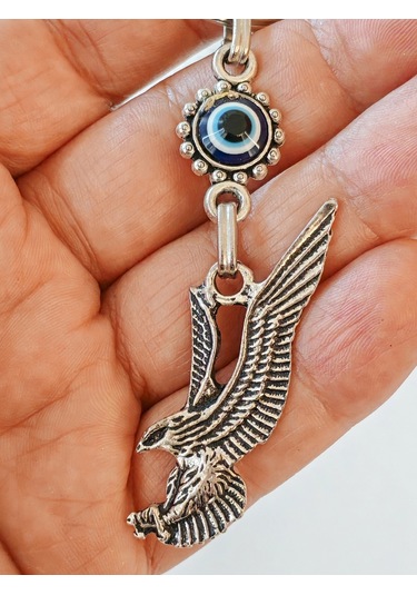 Moncuk Design Nazar Boncuklu Kartal Figürlü Metal Anahtarlık