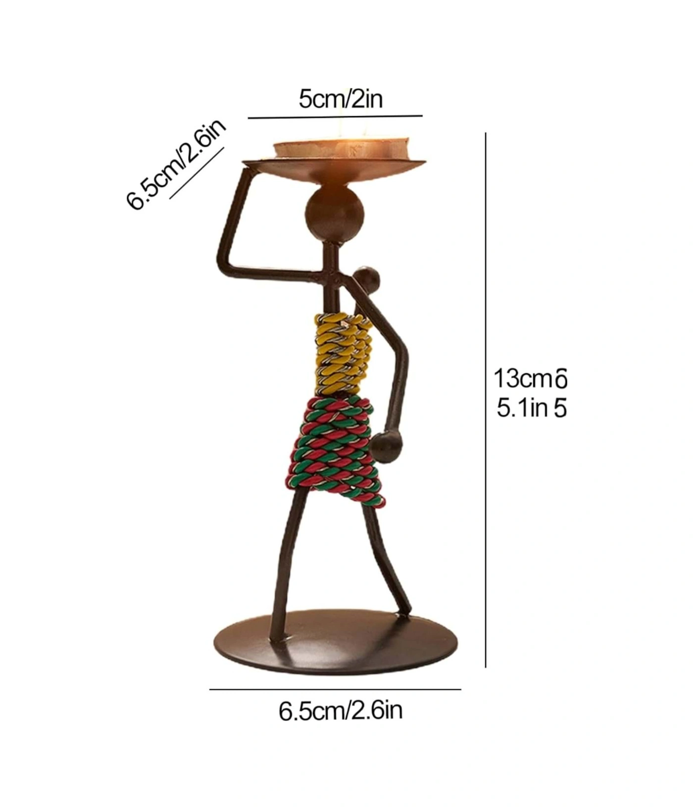Retro Afrika Temalı Demir Mumluk / Şamdan Tutucu - Masaüstü Dekor Yükseklik 13 Cm Diğer