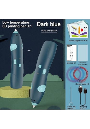 Xindoker 3d Baskı Kalemi - Çocuklar İçin Dıy立体 Boyama - Soğuk İşlem - Şarjlı Mavi İngilizce Paket