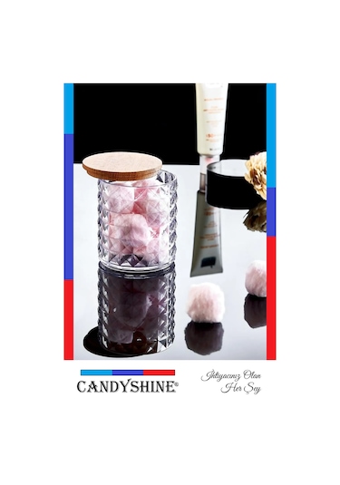 Ahşap Kapak 3'lü Organizer Set Modern Pamukluk Banyo Düzenleyici Şeffaf